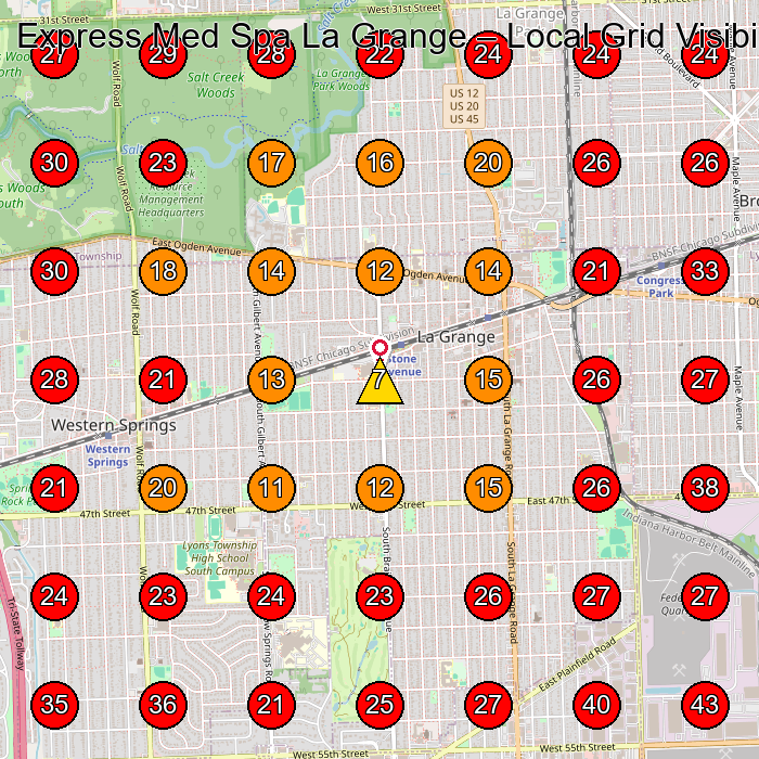 Express Med Spa La Grange GeoGrid visibility map for Medical Spa in Plainfield